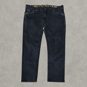 Rock Revival Jeans Mens 40x30 Black Y2K Embroidered Lambeth Straight Embroidered